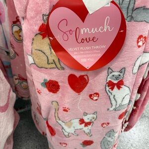 Pink love cat Velvet Plush Throw - Pink Cat Design